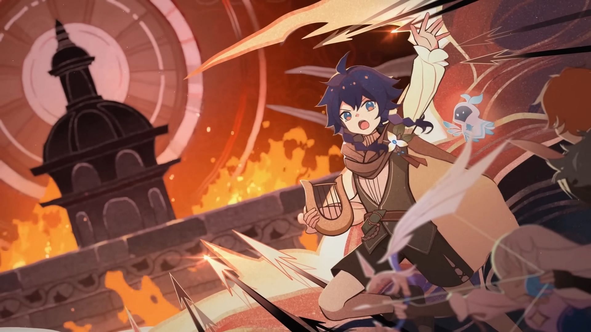 The nameless bard with Venti in Venti's story teaser "The Boy and the Whirlwind" (Image via HoYoverse)